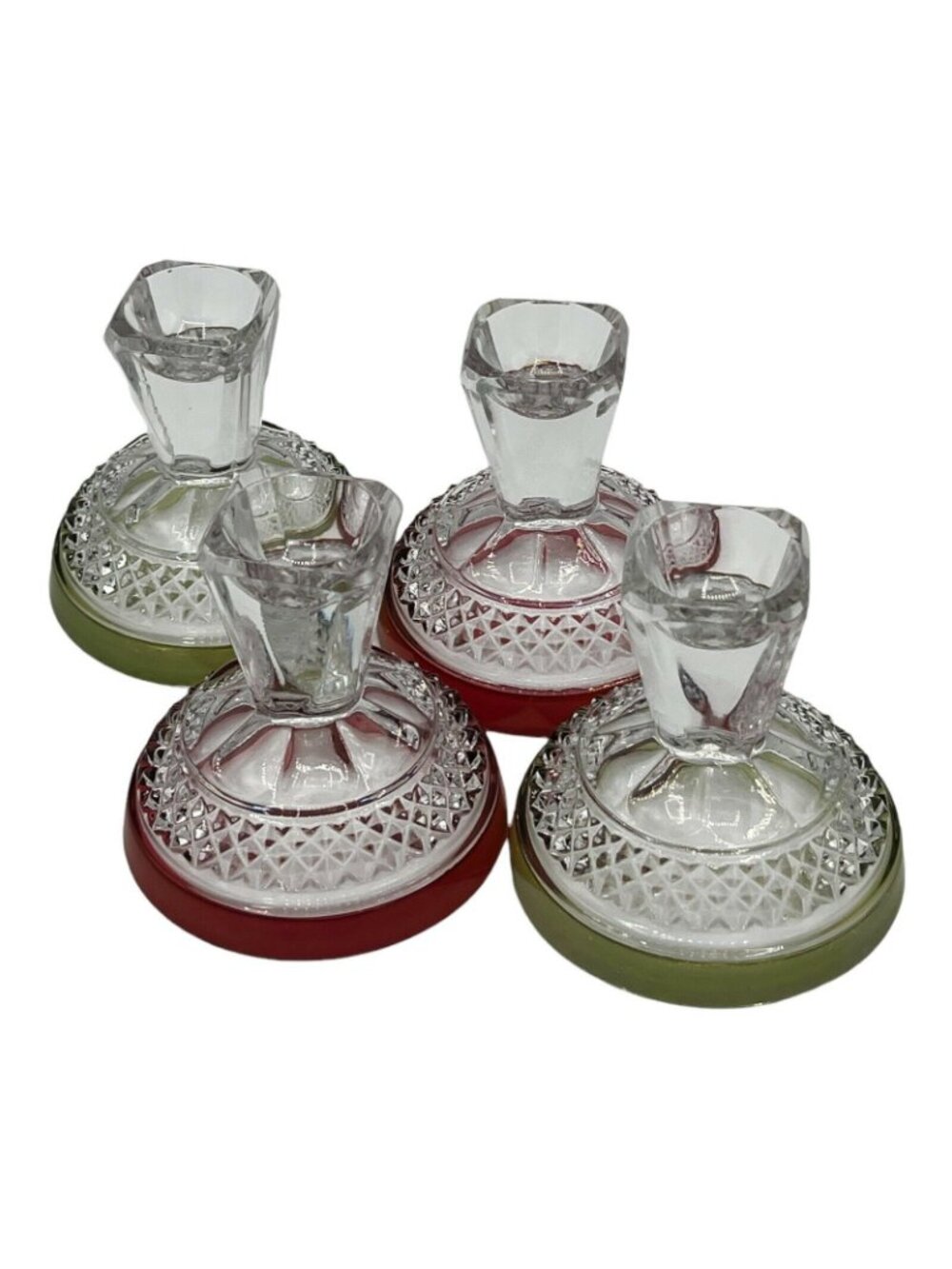 Clear Glass Sherbet Cups Red Green Rim Pedestal Dessert Bowls Set - Picture 4 of 9